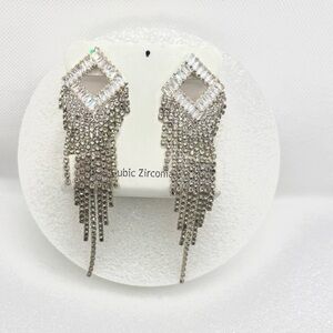 Cubic Zirconia CHANDELIER EARRINGS Pierced Hollywood Glamour Silver Tone